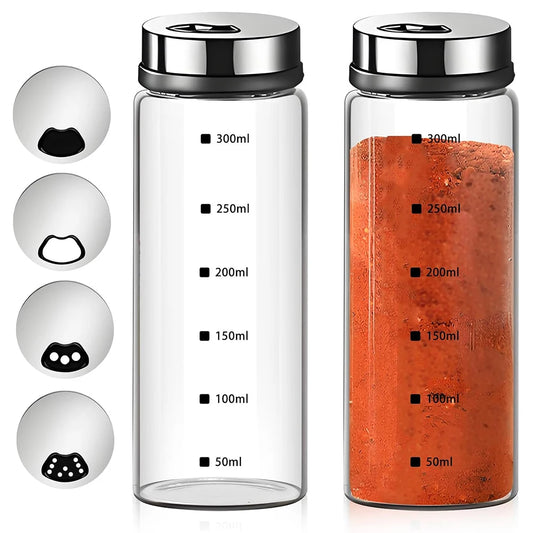Glass Salt & Pepper Shaker Bottles with Adjustable Outlet Holes – Kitchen Spice Dispenser Jars – Ideal for Salt, Pepper, Herbs & Seasonings – Available in 150ml, 200ml, 300ml & 500ml