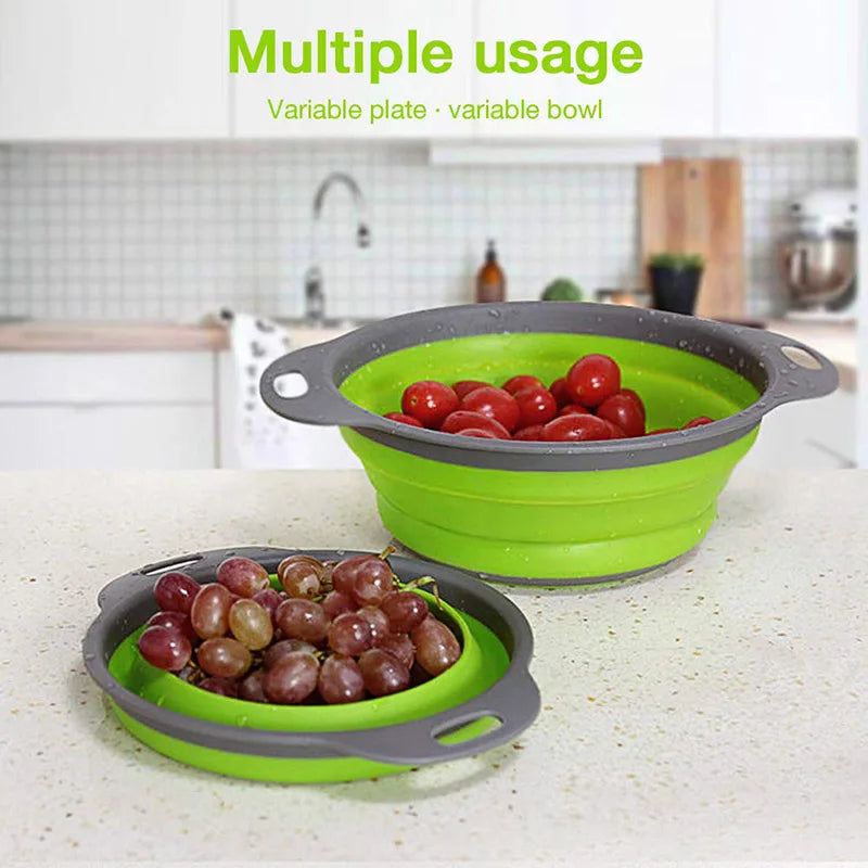 Round Folding Colander Basket – Collapsible Fruit & Vegetable Cleaning & Drainage Basket – Perfect for Rinsing Produce & Draining Pasta – Available in Green, Orange & Red Colours