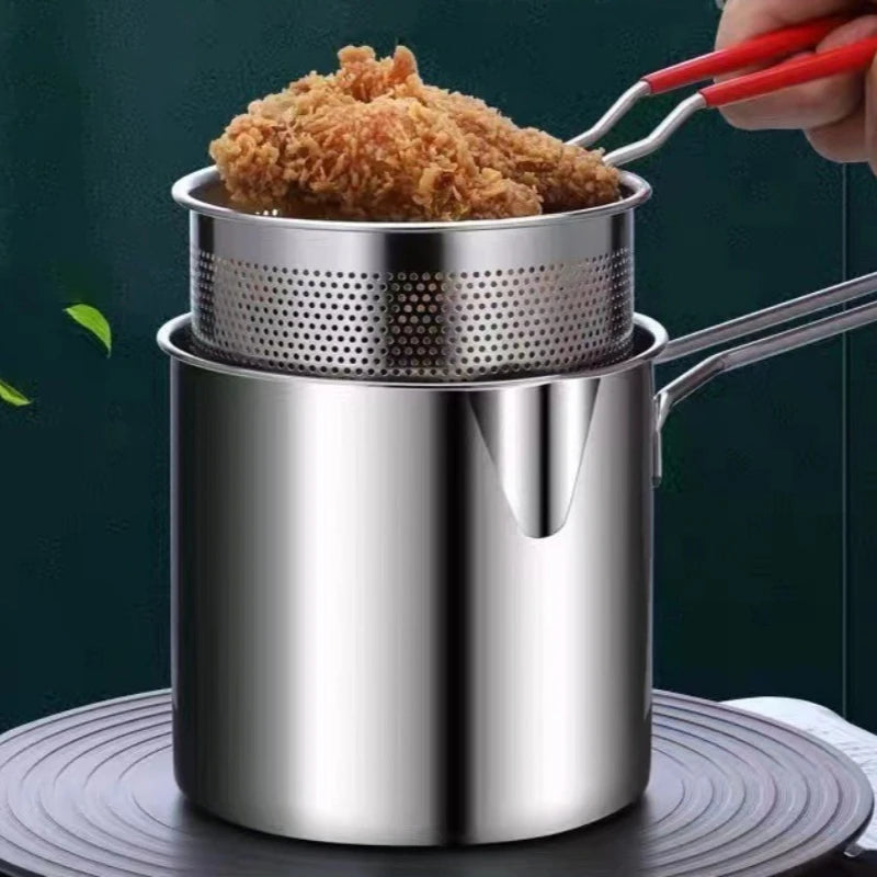 304 Stainless Steel Deep Fryer Pot with Frying Basket – Multi-Purpose Small Chip Pan & Cooking Pot – Great for Chicken, Fish & Chips