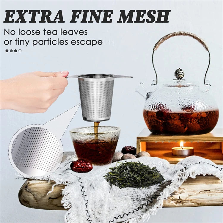 Large Stainless Steel Tea Infuser with Double Handles – Fine Mesh Loose Leaf Tea Strainer & Steeper – Great for Mugs, Cups & Teapots – Available With or Without Lid
