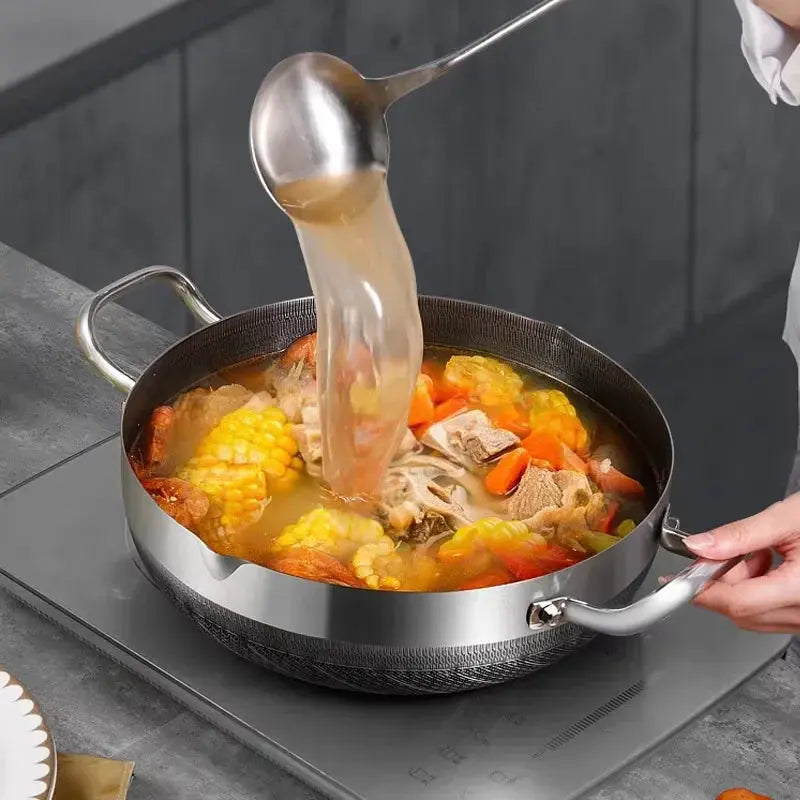 Honeycomb Stainless Steel Wok with Lid – Non-Stick Deep Cooking Pot for Frying, Stewing, Soup, Stock & Daily Cooking – For Gas & Induction – Available in 24cm