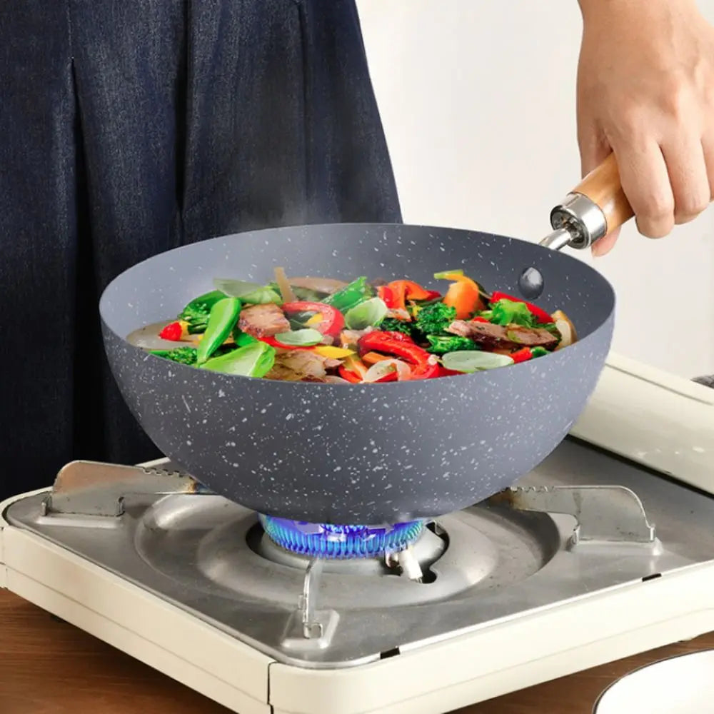 Marble-Coated Non-Stick Wok with Anti-Scalding Handle – Lightweight Stir-Fry Pan Ideal for Stir-Frying, Searing, Deep-Frying, Steaming, Boiling & Daily Cooking – Available in 20cm, 22cm & 24cm Sizes