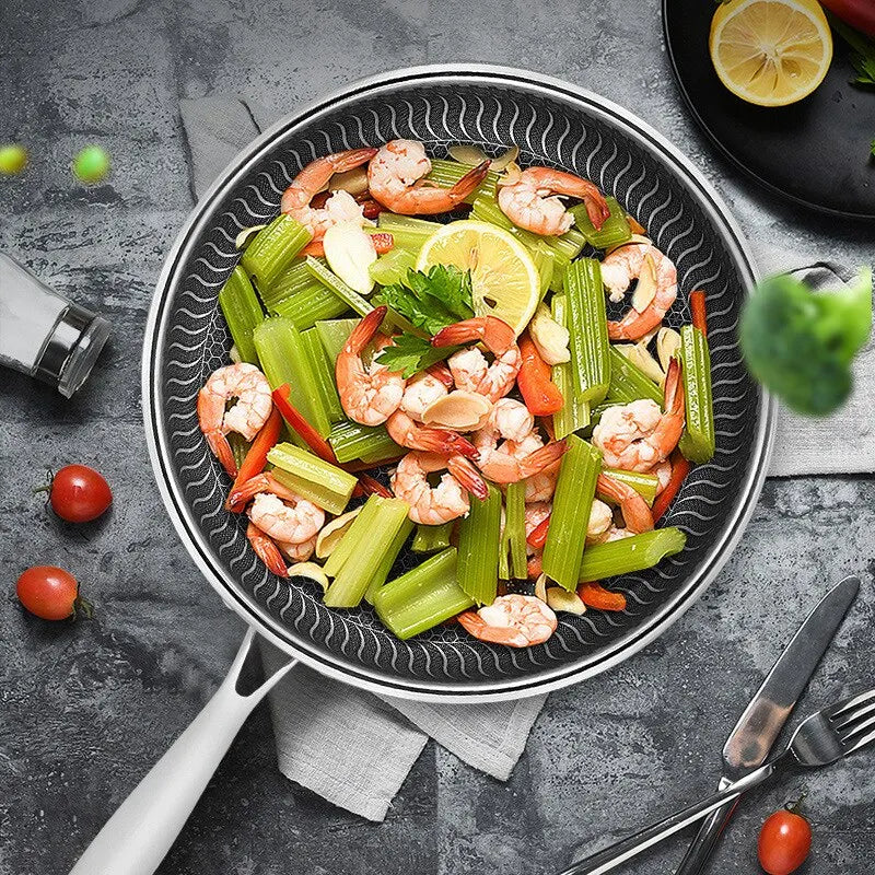 Honeycomb Stainless Steel Frying Pan – Tri-Ply Non-Stick Skillet for Searing, Stir-Frying & Daily Cooking – Works on All Stovetops – Available in 26cm, 28cm, 30cm, 32cm