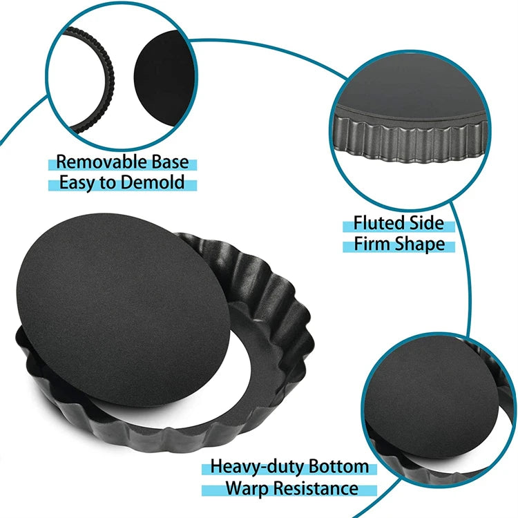 8cm Non-Stick Carbon Steel Mini Tart Pans with Removable Bottoms – Fluted Egg Tart Moulds – Great for Tarts, Quiches & Cupcakes – Available in 4 Pieces, 6 Pieces, 8 Pieces & 10 Pieces