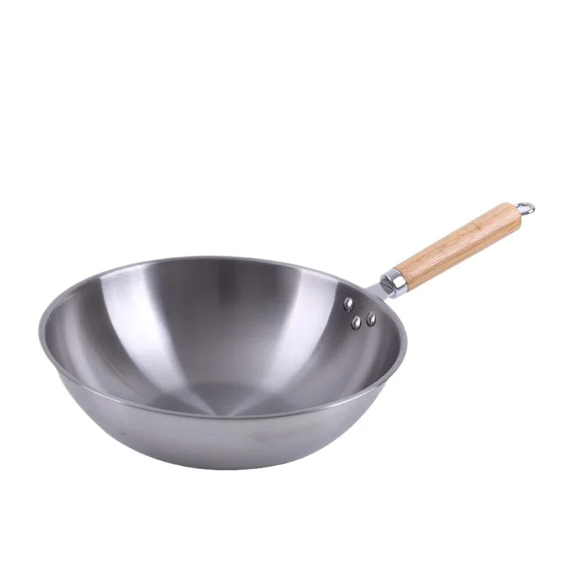 Stainless Steel Wok with Extended Handle – Tri-Ply Stainless Steel Construction – Ideal for Stir-Frying, Deep-Frying, Poaching, Searing, Sautéing, Tossing Noodles, Frying Eggs, Omelettes & One-Pan Dishes