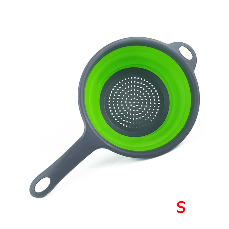 Collapsible Silicone Colander with Handle – Folding Strainer for Pasta, Vegetables & Fruit – Ideal for Small Kitchens, Caravans & Camping – Available in Green, Orange, Blue & Red Colours