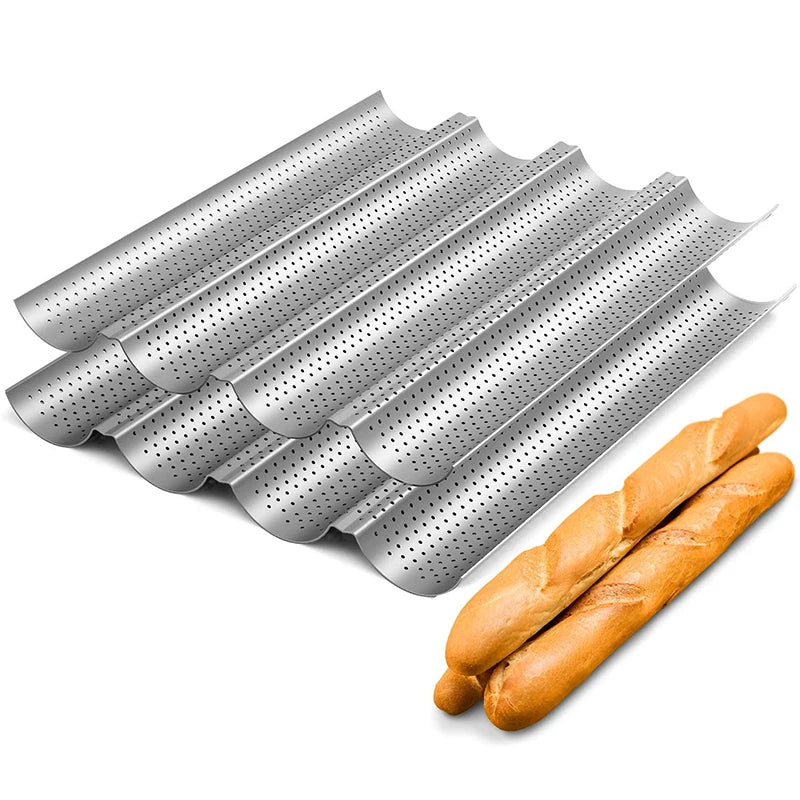 Non-Stick Perforated Carbon Steel Baguette Pan – French Bread Baking Tray – Perfect for Crusty Baguettes & Homemade Loaves – Available in 2 & 4 Loaves