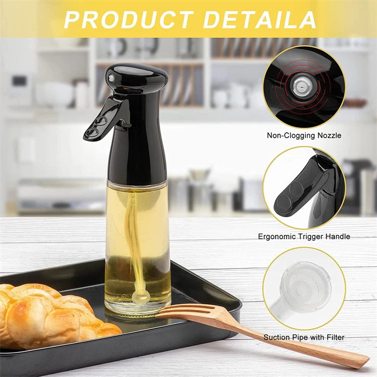 200ml Olive Oil Sprayer for Cooking – Oil Mister & Vinegar Spritzer Bottle – Ideal for Air Frying, Salads, Roasting & Baking – Available in Black & White Colours