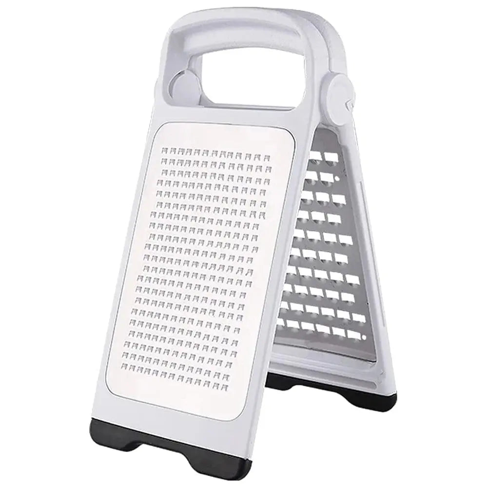 Modern Multifunctional Space-Saving Vertical Foldable Stainless Steel Grater—Double-Sided Design for Fine Grating of Cheese, Vegetables, and Fruit