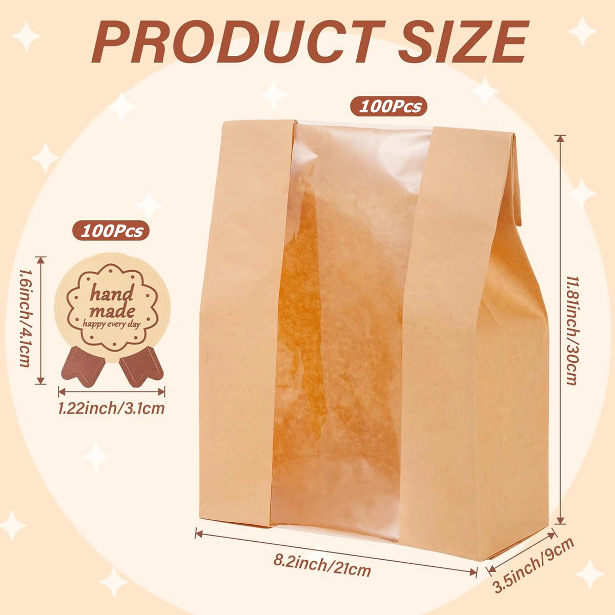 Large Paper Bread Bags with Clear Window – Bakery Bags for Homemade Sourdough, Cookies & Cakes – Great for Storing & Gifting Bakes – Available in 25 Pieces, 30 Pieces, 50 Pieces & 100 Pieces