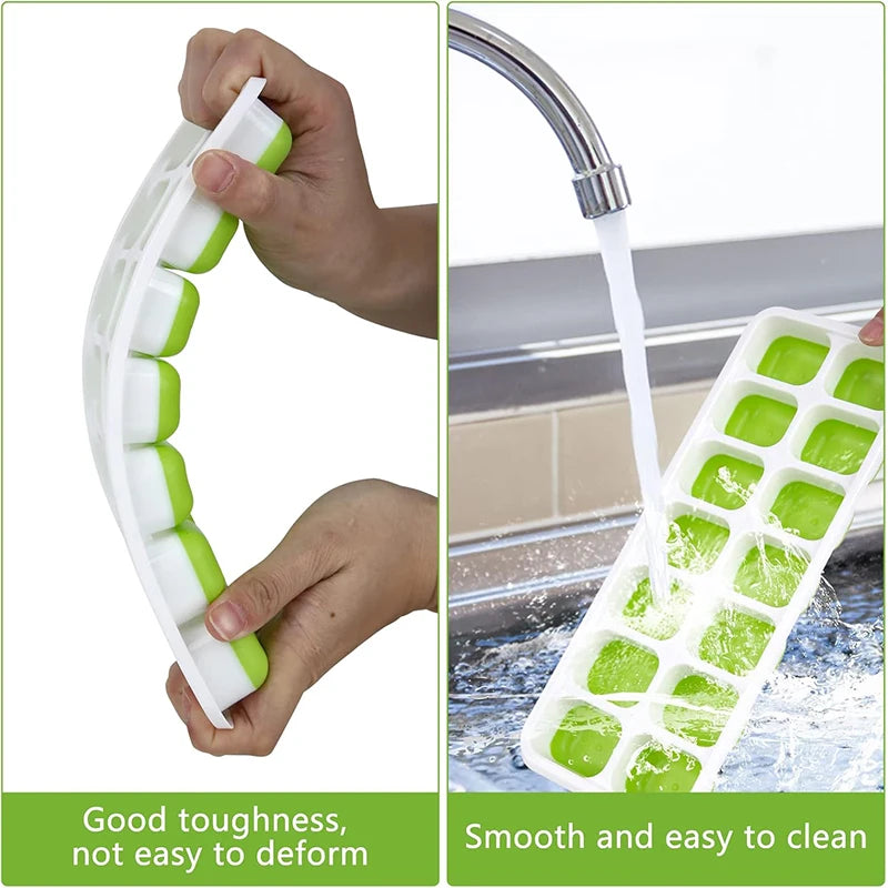 Easy-Release Ice Cube Tray with Lid – 14 Cube Stackable Ice Mould – Best for Chilling Water, Juice & Iced Coffee – Available in Pink, Green, Yellow & Blue Colours