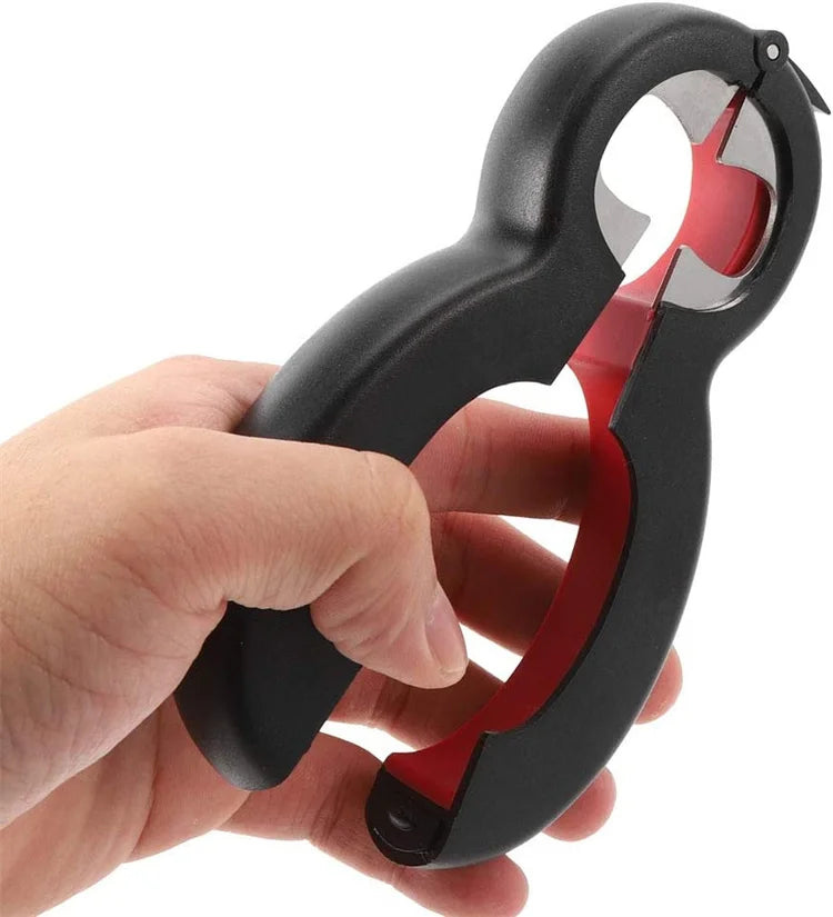 6-in-1 Multi-Function Can, Jar & Bottle Opener – Twist-Off Lid Gripper & Can Tapper – Ideal for Opening Stubborn Jars, Cans & Bottles