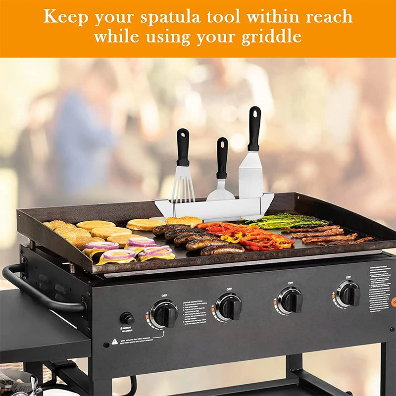 Stainless Steel Griddle Spatula Stand – BBQ Utensil Holder Clip for Grill Side Shelves – Ideal for Keeping Spatulas & Tongs Off the Surface – Available in 1 Piece & 2 Pieces