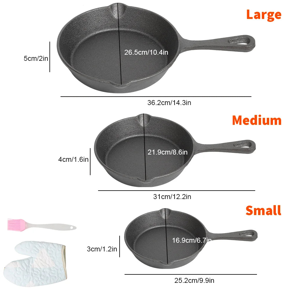 Cast Iron Frying Pan Set — 3 Piece Black UNITED KINGDOM