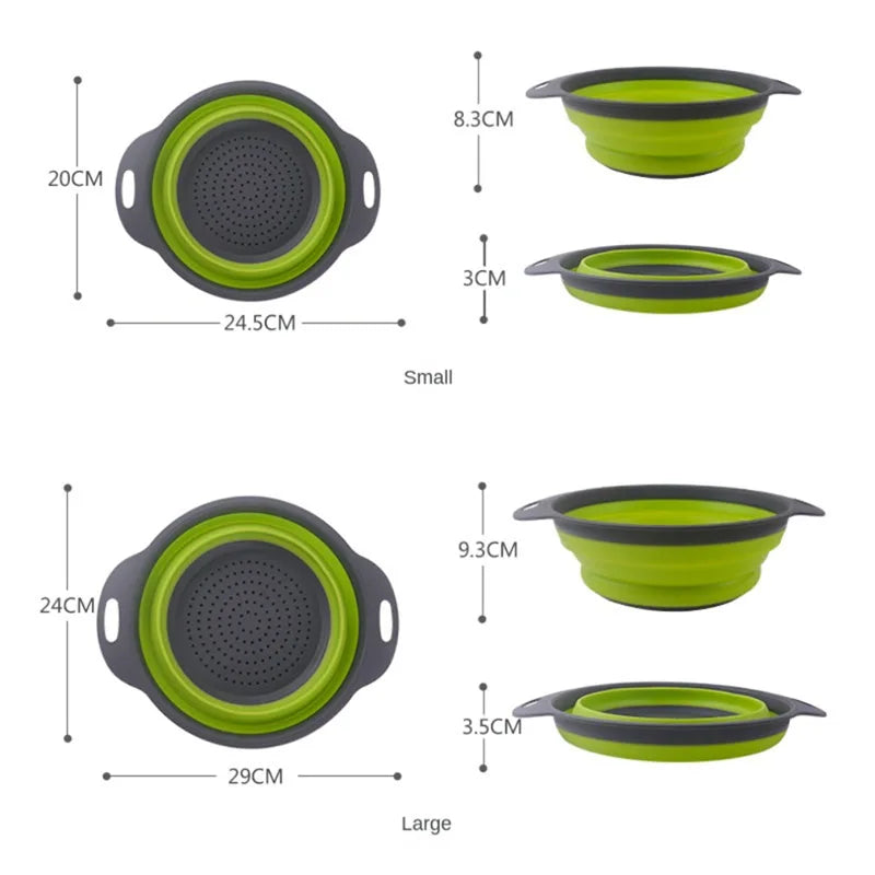 Round Folding Colander Basket – Collapsible Fruit & Vegetable Cleaning & Drainage Basket – Perfect for Rinsing Produce & Draining Pasta – Available in Green, Orange & Red Colours
