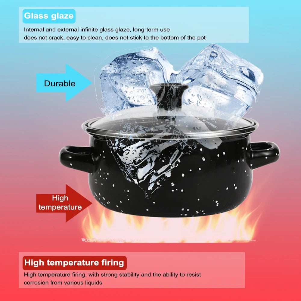 5 Piece Enamel Pot Set – Soup Pot, Cooking Pot, Stew Pot & Frying Pan – Perfect for Home Kitchens, Restaurants & Outdoor Cooking