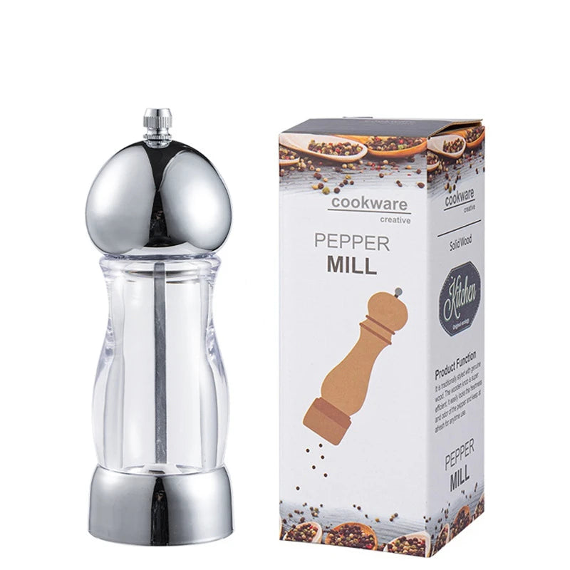 6 Inch Acrylic Salt & Pepper Mill – Manual Salt & Pepper Grinder with Adjustable Ceramic Coarseness – Refillable Peppercorn Grinder – Great for Sea Salt & Peppercorns for the Kitchen & Dining Table