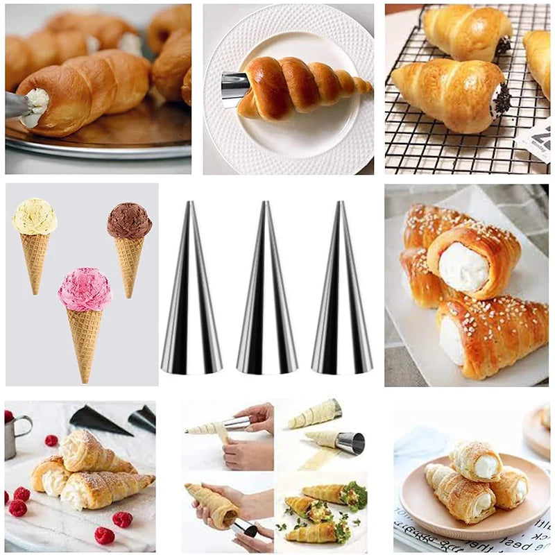 Stainless Steel Cream Horn Moulds – Cannoli Tubes & Pastry Cone Forms – Ideal for Cream Horns, Cannoli & Croissant Rolls – Available in 20, 23 & 33 Pieces