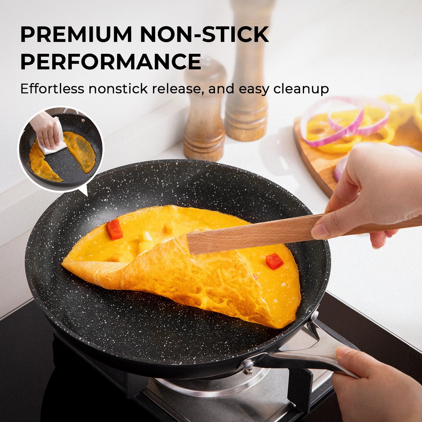 Granite Non-Stick Frying Pan 20cm | Aluminium | Oven Safe | Ideal for Eggs, Omelettes & Everyday Cooking | Gas, Electric & Induction Compatible