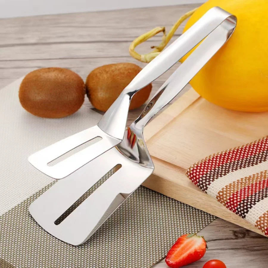Stainless Steel Steak Tongs & Spatula Clip – Double-Sided Cooking Tongs for Fish, Meat & Pizza – Perfect for Flipping & Serving