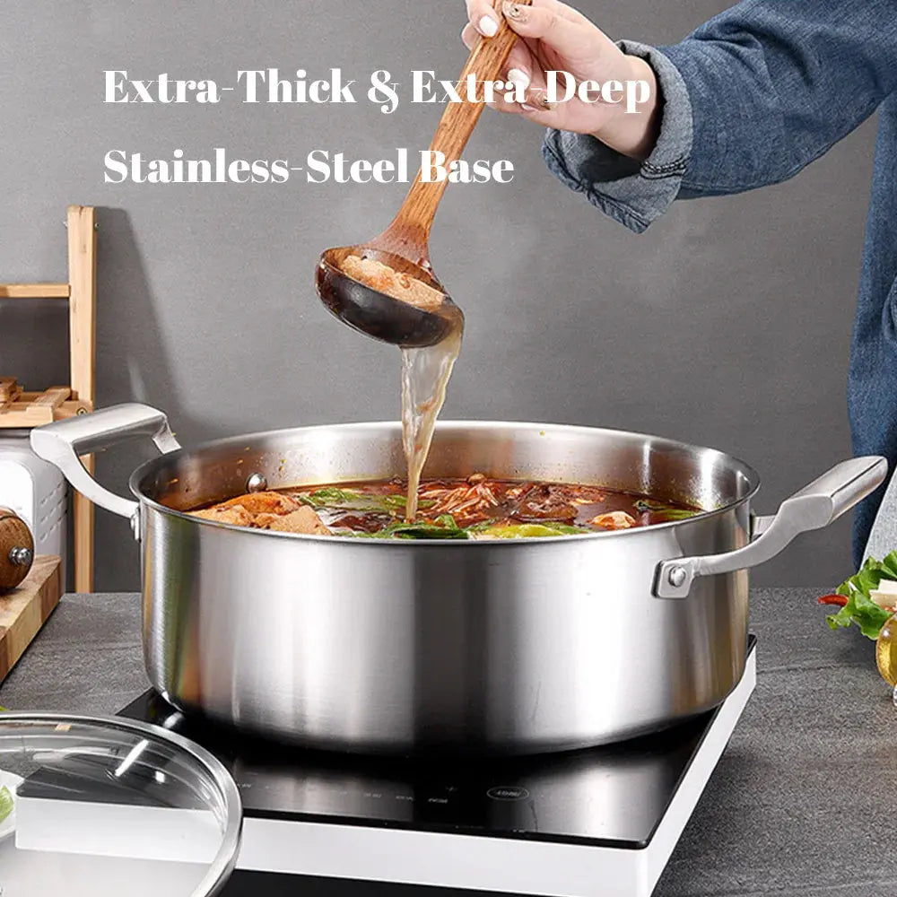 5-Ply Stainless Steel Multi-Purpose Sauté Pan / Stock Pot with Glass Lid & Side Handles – Ideal for Sautéing Vegetables, Searing Meat, Preparing Stocks, Broths, Soups, Stews, Sauces & One-Pot Meals