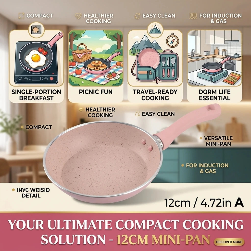Pink Marble Egg Pan – Ceramic Non-Stick Mini Frying Pan for Breakfasts – Best for Eggs, Pancakes & Toddler Meals