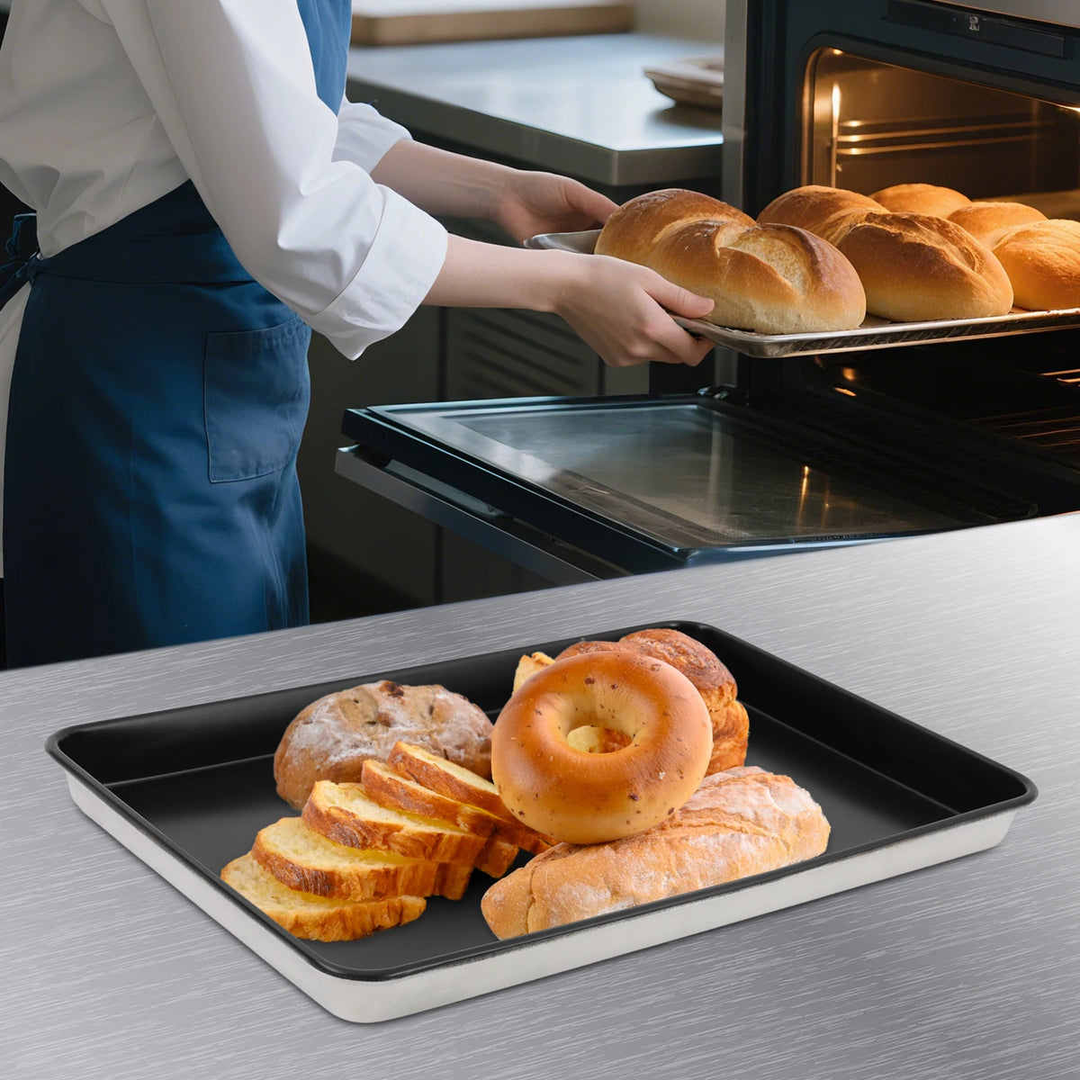 Non-Stick Aluminium Baking Pan – Rectangular Oven Tray & Cookie Sheet – Perfect for Cookies, Cakes, Pizza & Roast Vegetables