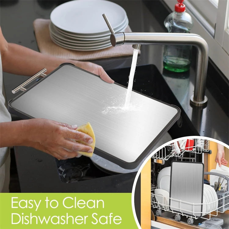 Double Sided 304 Stainless Steel & Wheat Straw Chopping Board – 26x38cm Kitchen Cutting Board – Best for Meat, Fish, Vegetables & Dough