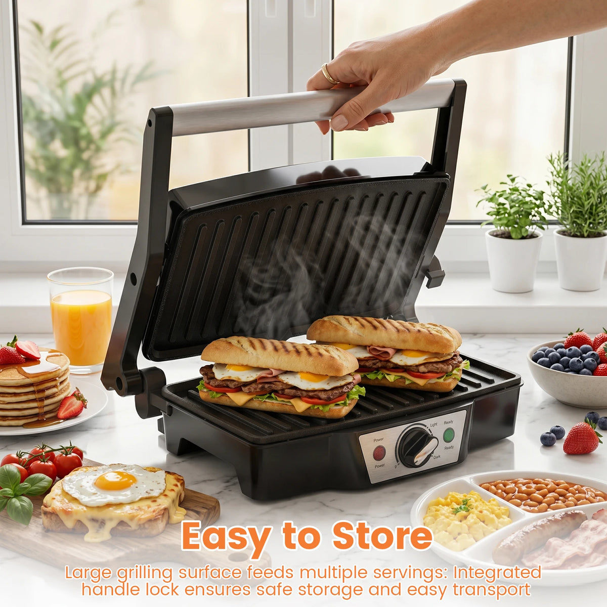 Panini Press & Electric Sandwich Maker – 1500W Grill with 180° Flat Open Non-Stick Plates & Adjustable Temperature – Best for Toasties, Paninis & Burgers