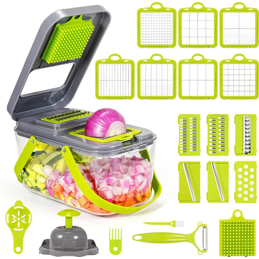 22 in 1 Vegetable Chopper & Dicer with 13 Blades and Container – Onion Chopper & Veggie Mandoline – Best for Potatoes, Tomatoes & Onions