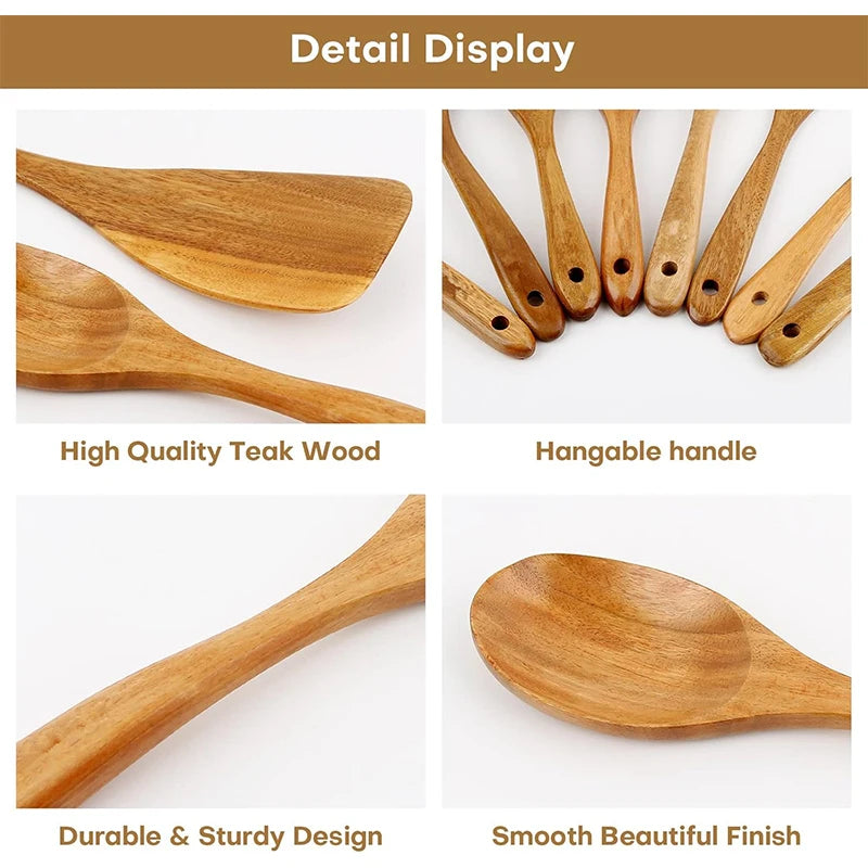 Natural Teak Wooden Kitchen Utensil Set