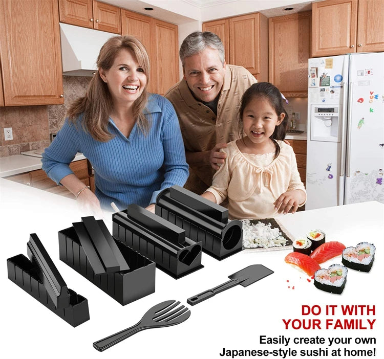 10 Piece Sushi Maker Kit – Sushi Mould Press & Rice Roll Moulds – Best for Homemade Sushi Rolls, Onigiri & Rice Shapes