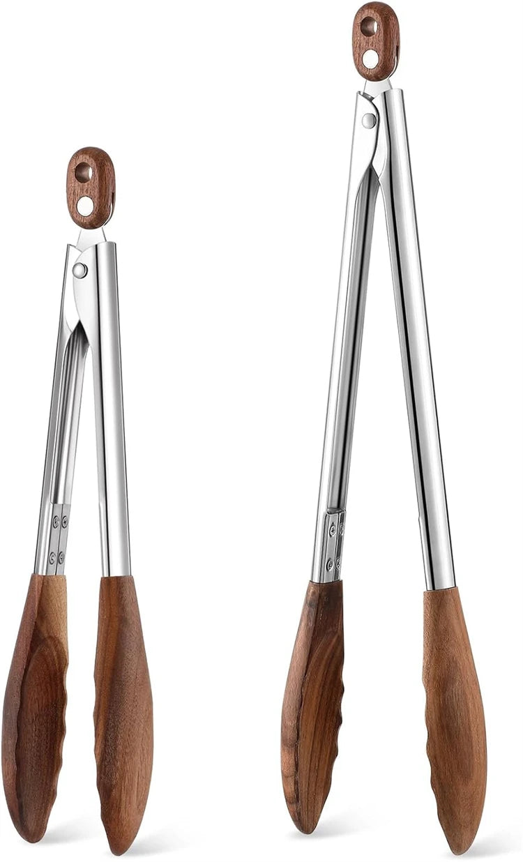 Stainless Steel Kitchen Tongs with Wooden Tips