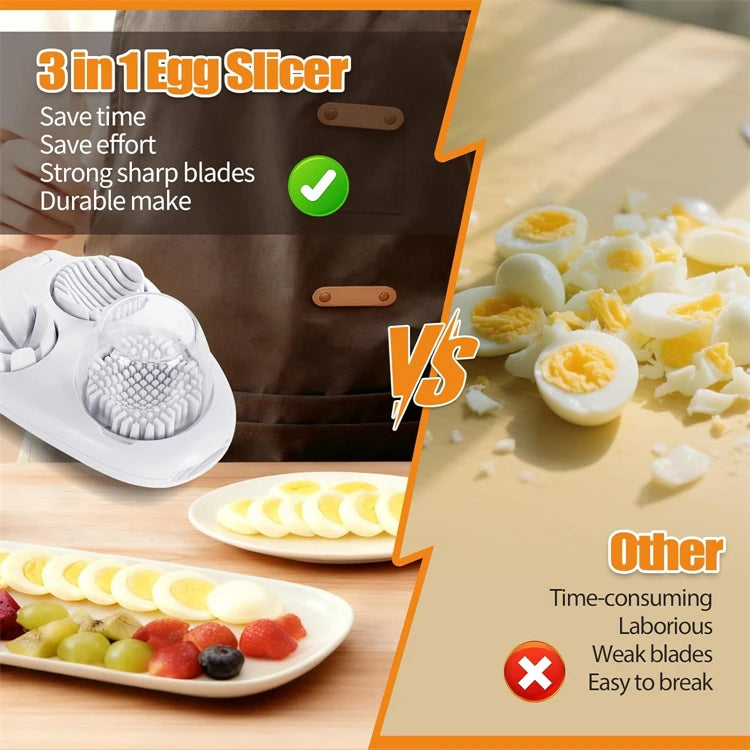 3 in 1 Stainless Steel Egg Slicer – Egg Cutter, Dicer & Wedger – Perfect for Boiled Eggs, Strawberries & Mushrooms – Available in White & Yellow Colours