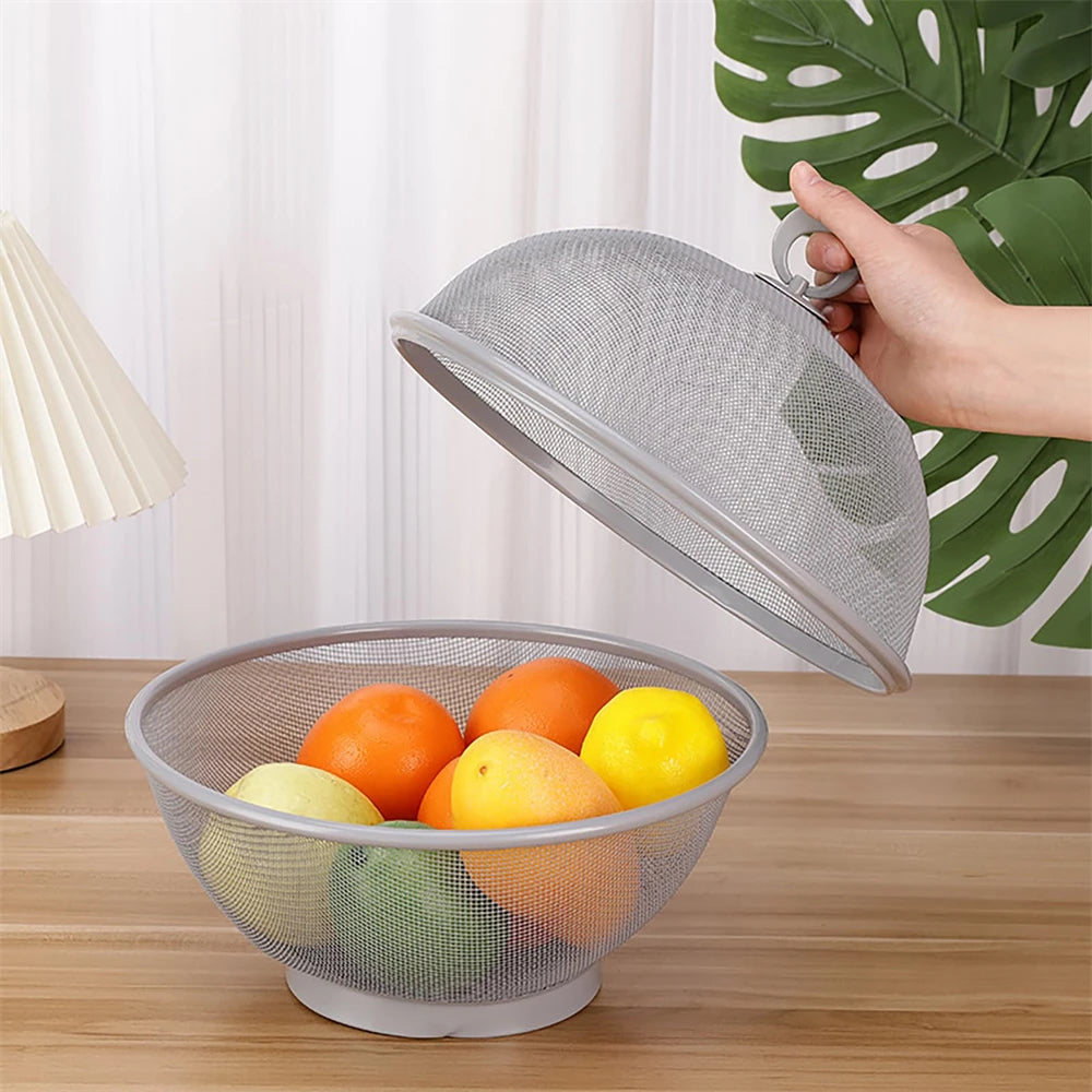 Modern Stainless Steel Mesh Fruit Basket with Bowl Base & Collapsible Cover – Breathable Design for Fly & Insect Protection – Ideal for Kitchen Use, Tables, Picnics & BBQs – Portable, Easy to Clean & Perfect for Storing Fruits and Vegetables