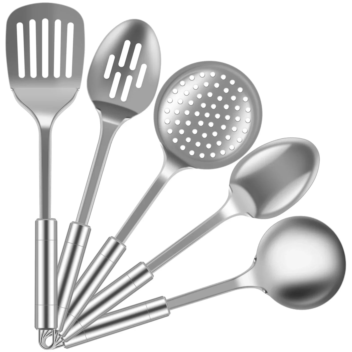 5-Piece Stainless Steel Kitchen Utensils Set – Heat-Resistant Spoons and Spatula with Hanging Hole