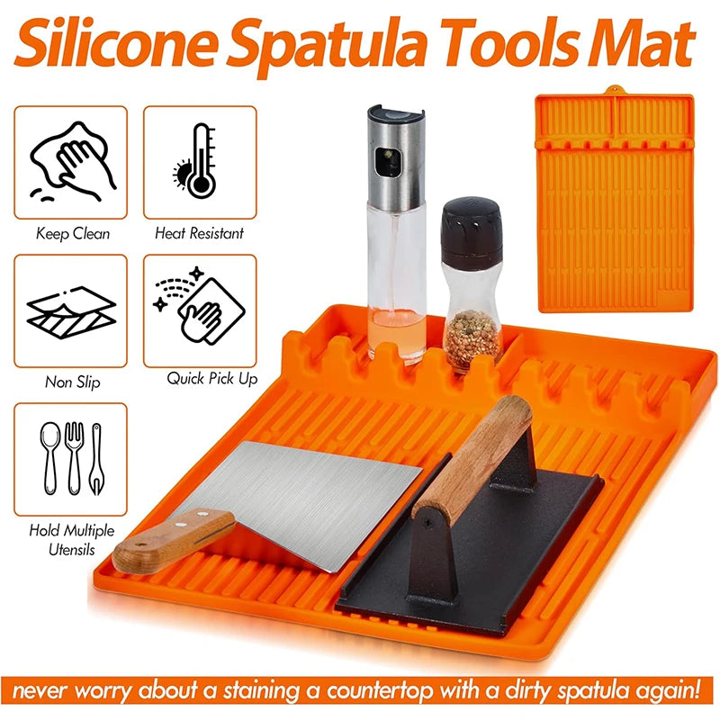 Heat Resistant Silicone Griddle Tool Mat – Grill Side Shelf Mat & BBQ Utensil Rest – Great for Flat Top Griddles & Outdoor Cooking