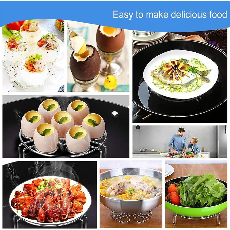Stainless Steel Egg Steamer Rack Trivet – Pressure Cooker Steaming Holder for Eggs – Great for Boiled Eggs & Steaming Vegetables – Available in Short & Tall