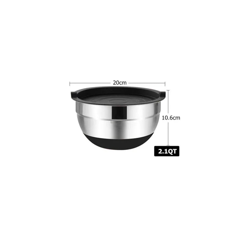 6 Piece Stainless Steel Mixing Bowl Set with Lids & Non-Slip Bases – Nesting Baking & Storage Bowls – Best for Baking, Salads & Food Prep