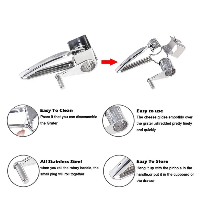 Rotary Cheese Grater with 3 Interchangeable Drums