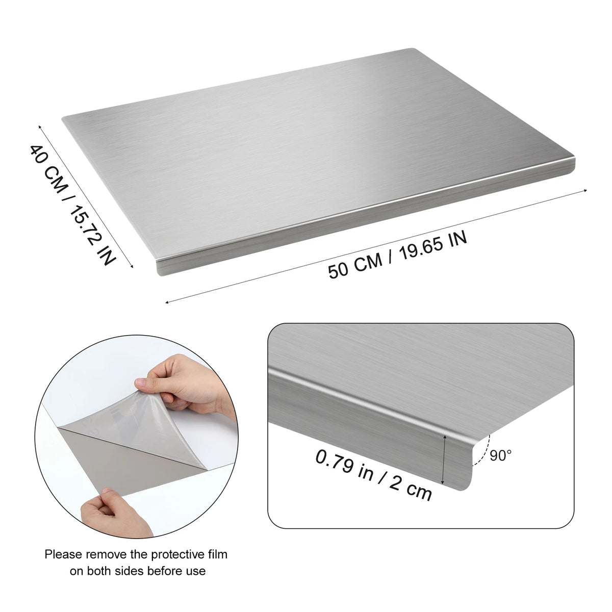 304 Stainless Steel Chopping Board with L-Shaped Edge & Silicone Mat – Thickened Double-Sided Cutting Board – Perfect for Meat, Vegetables & Kneading Dough