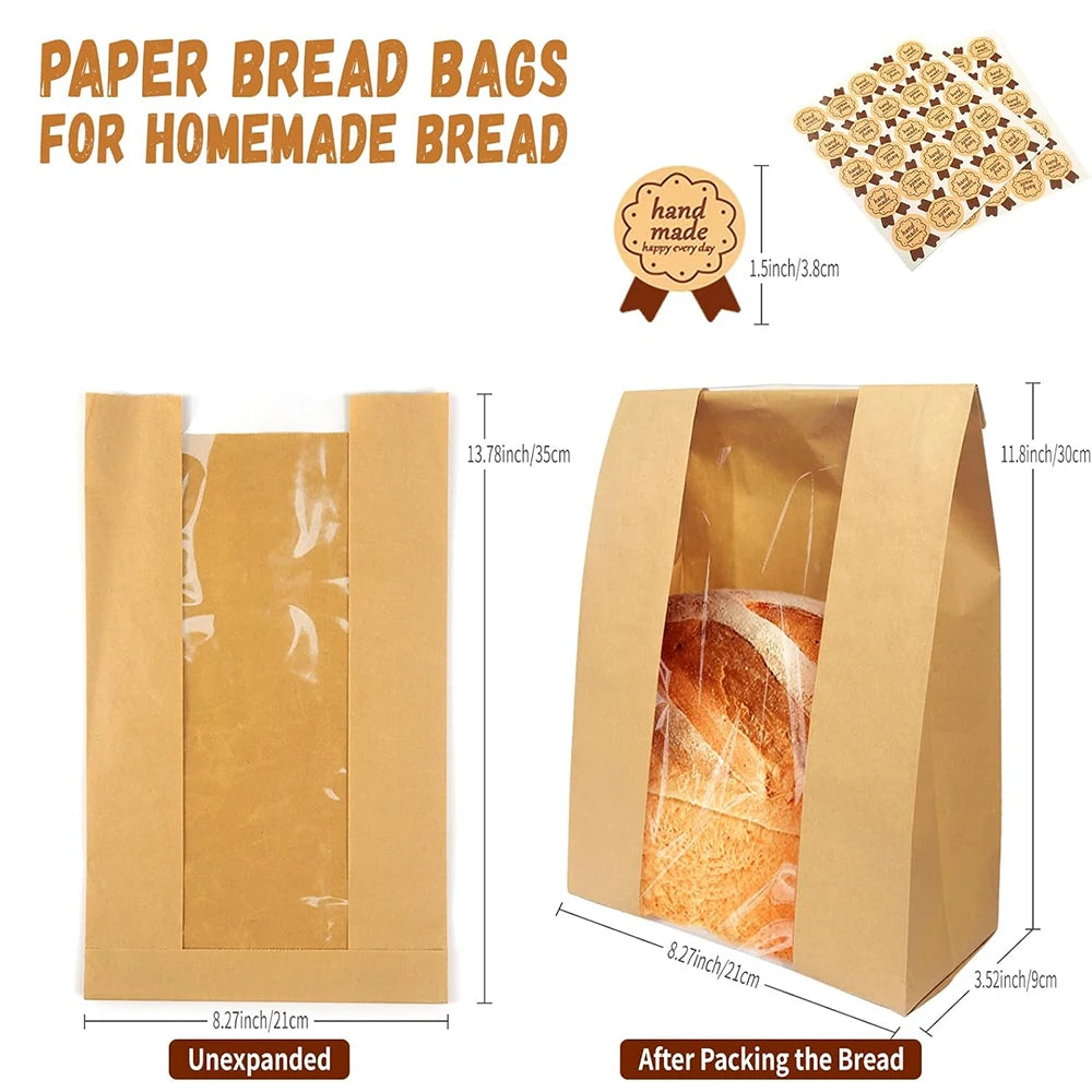 Large Paper Bread Bags with Clear Window – Bakery Bags for Homemade Sourdough, Cookies & Cakes – Great for Storing & Gifting Bakes – Available in 25 Pieces, 30 Pieces, 50 Pieces & 100 Pieces