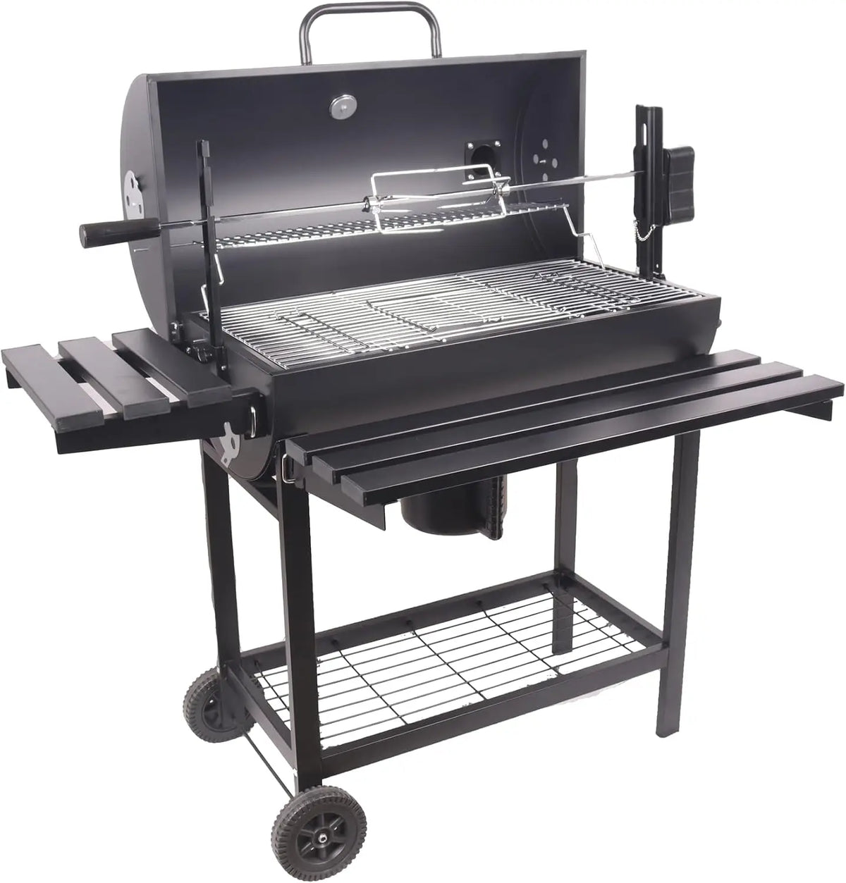 Charcoal BBQ Grill with Rotisserie & Wheels – Large Outdoor Barbecue Grill with Rotisserie Spit – Ideal for Garden Parties & Family BBQs