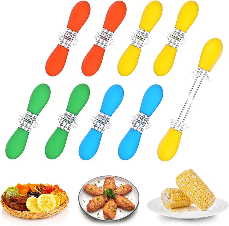 12 Piece Stainless Steel Corn Holders – BBQ Corn on the Cob Forks & Skewers – Best for Barbecues, Picnics & Family Meals