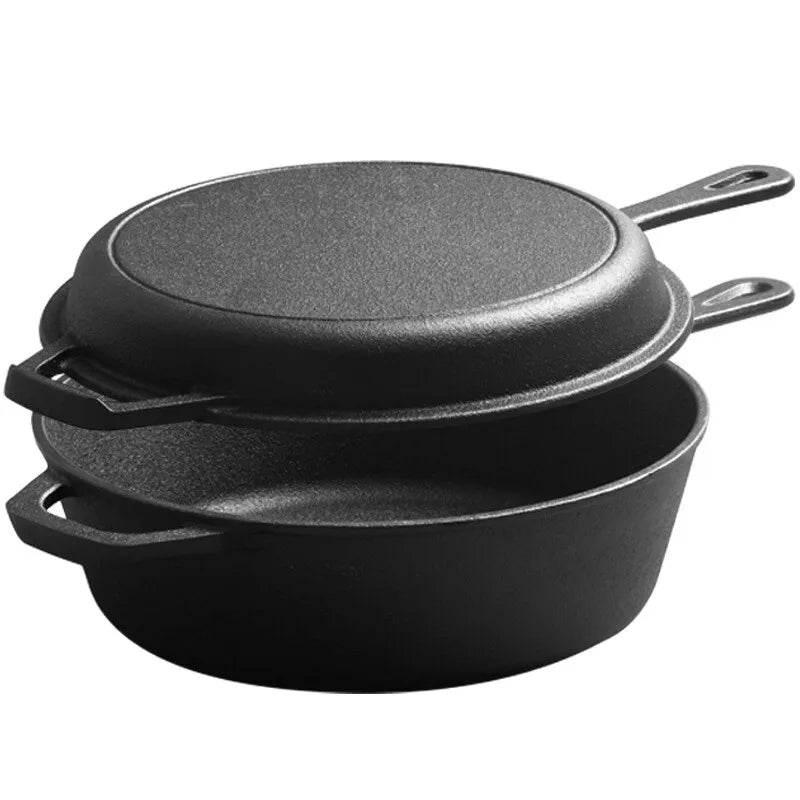 Cast Iron Casserole Dish with Skillet Lid – Pre-Seasoned Round Dutch Oven for Stews – Ideal for Slow Cooking, Baking & Camping (26cm)