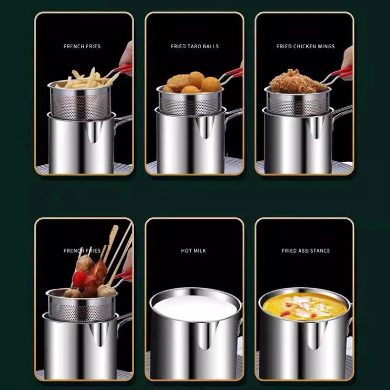 304 Stainless Steel Deep Fryer Pot with Frying Basket – Multi-Purpose Small Chip Pan & Cooking Pot – Great for Chicken, Fish & Chips