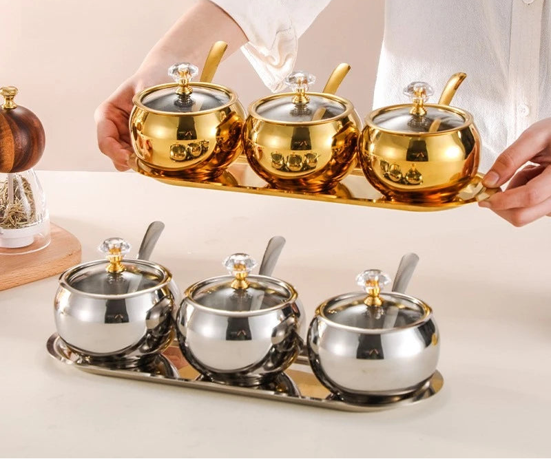 Stainless Steel Spice Jar Set with Tray
