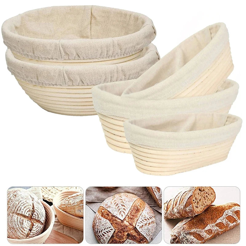 Rattan Bread Proofing Basket with Linen Liner – Round & Oval Banneton for Sourdough – Perfect for Proving Dough & Homemade Bread