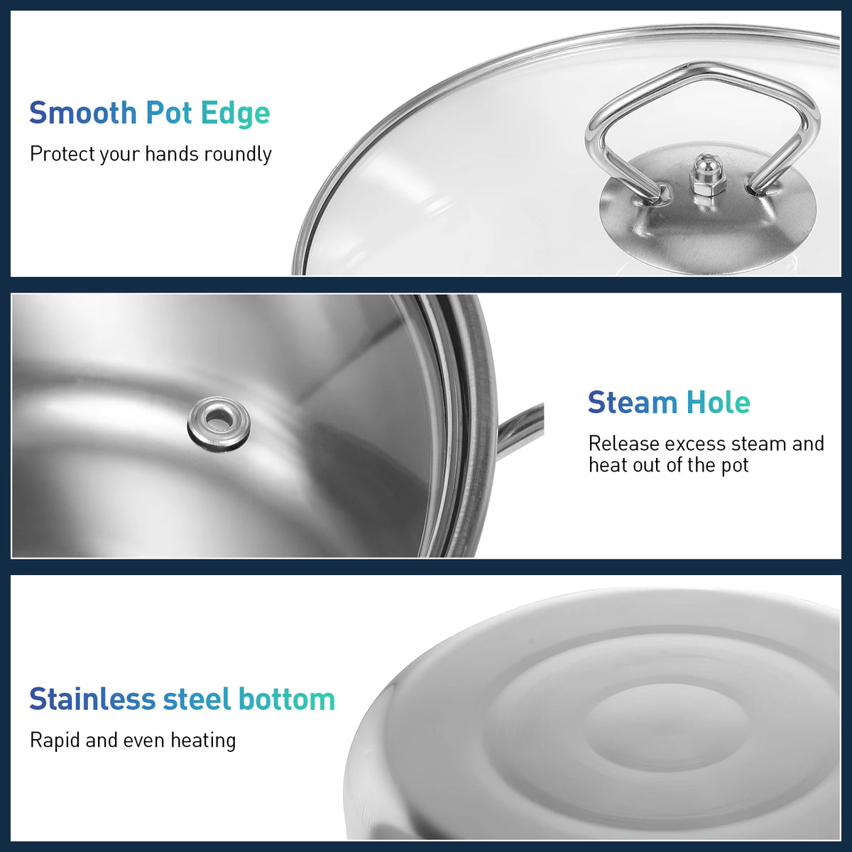 5 Piece Stainless Steel Cookware Set with Glass Lids – Stock Pot, Sauce Pot & Casserole with Silver Handles – Ideal for Induction & Home Cooking