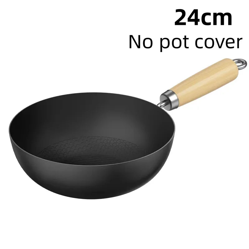 Small Non-Stick Wok with or without Glass Lid – Iron Stir-Fry Pan for Gas & Induction – Perfect for Single Servings, Eggs & Noodles – Available in 20cm & 24cm